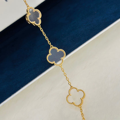 [BloomBling]CLOVER 5 MOTIF ROCK CRYSTAL PINK GOLD BRACELET
