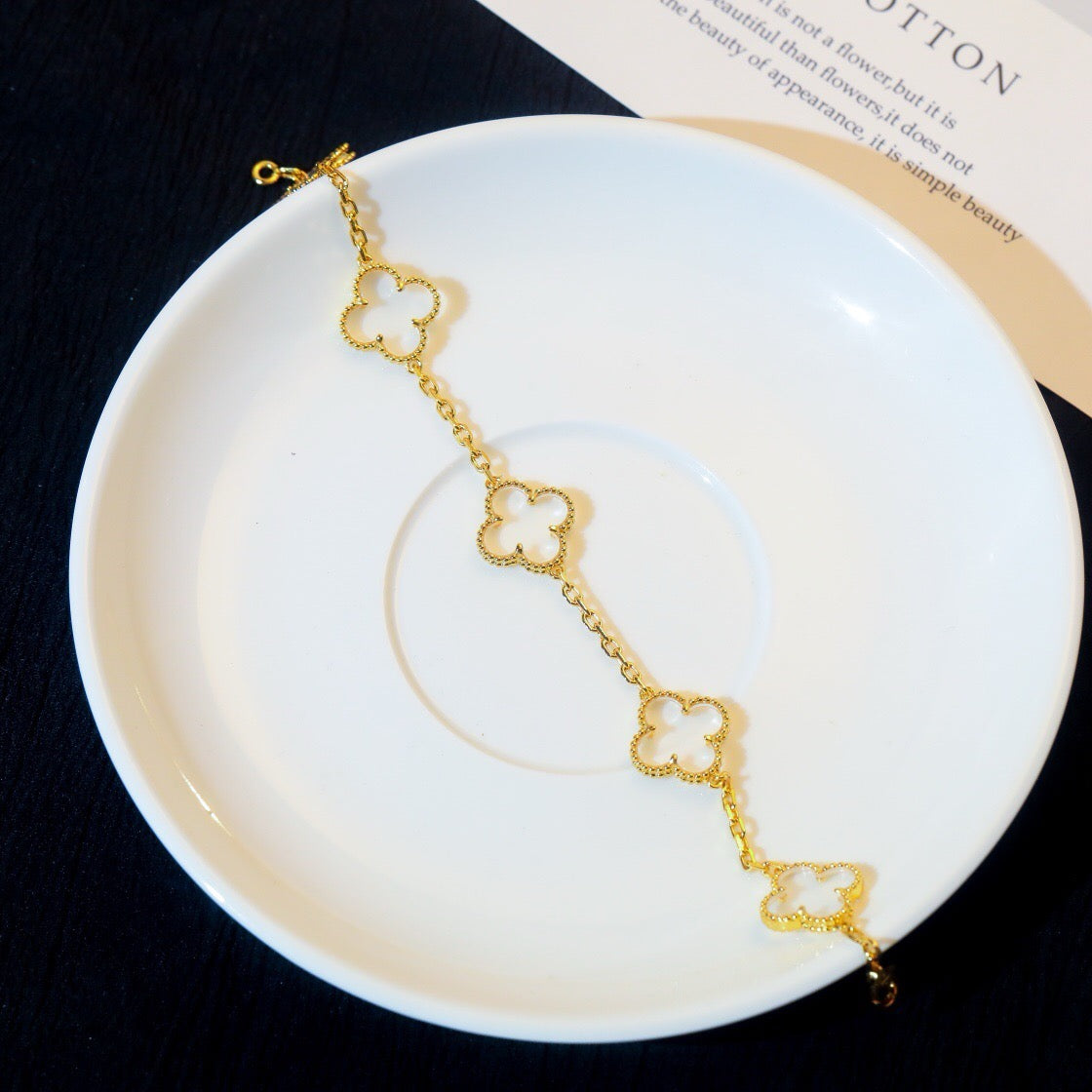 [BloomBling]CLOVER 5 MOTIF ROCK CRYSTAL PINK GOLD BRACELET