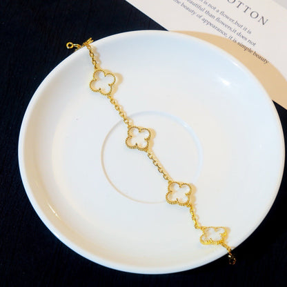 [BloomBling]CLOVER 5 MOTIF ROCK CRYSTAL PINK GOLD BRACELET