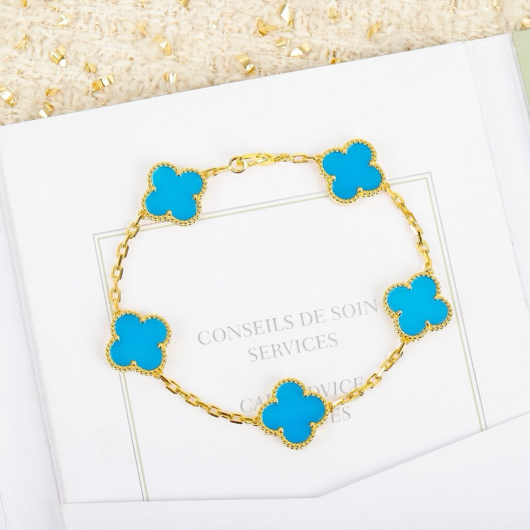 [BloomBling]CLOVER 5 MOTIFS TURQUOISE BRACELET