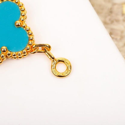 [BloomBling]CLOVER 5 MOTIF TURQUOISE DIAMOND GOLD BRACELET