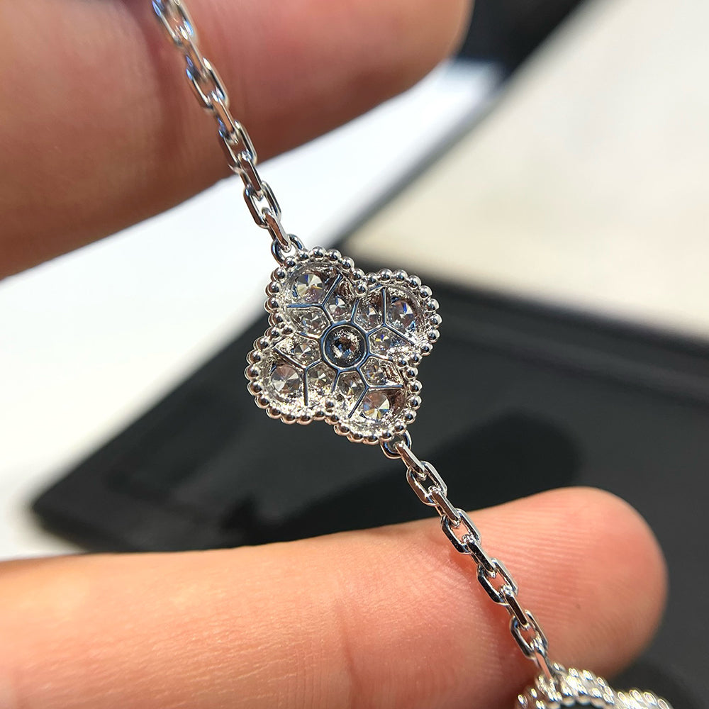 [BloomBling]CLOVER 5 MOTIF ONYXS DIAMOND BRACELET SILVER