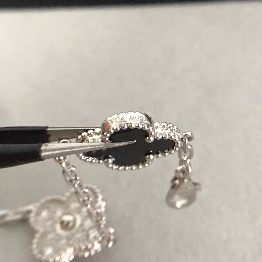 [BloomBling]CLOVER 5 MOTIF ONYXS DIAMOND BRACELET SILVER
