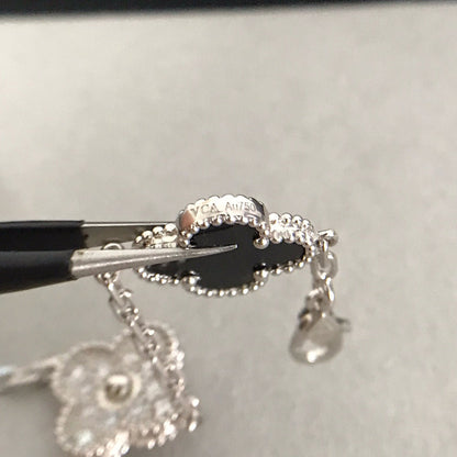 [BloomBling]CLOVER 5 MOTIF ONYXS DIAMOND BRACELET SILVER