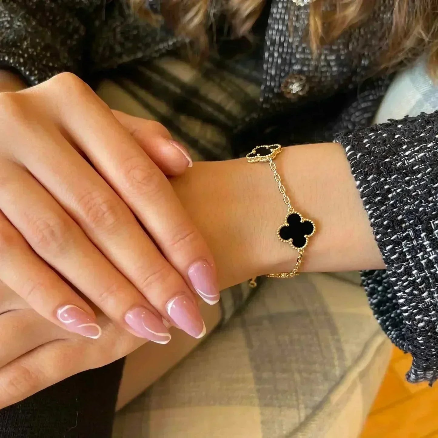 [BloomBling]CLOVER  5 MOTIFS BLACK ONYX BRACELET