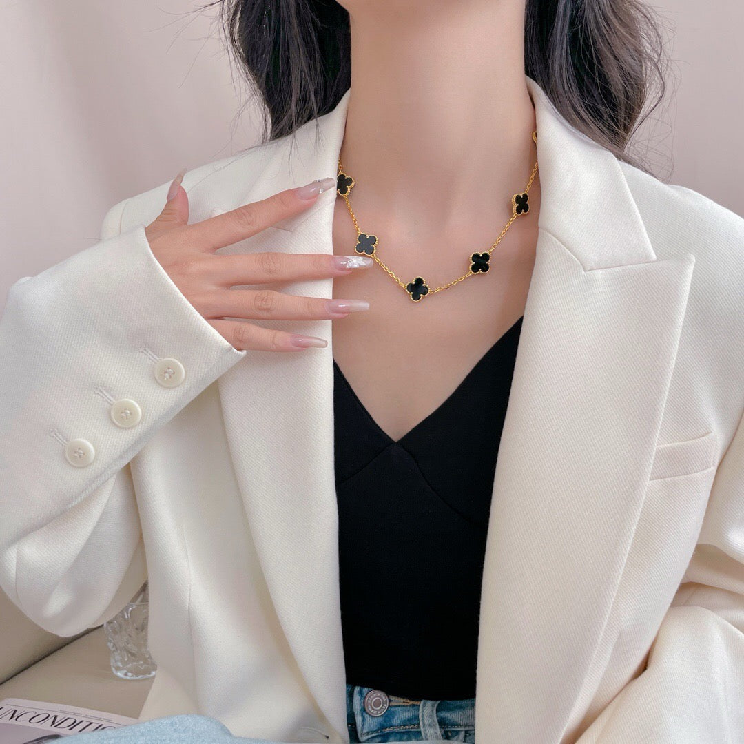 [BloomBling]CLOVER 10 MOTIFS ONYX NECKLACE