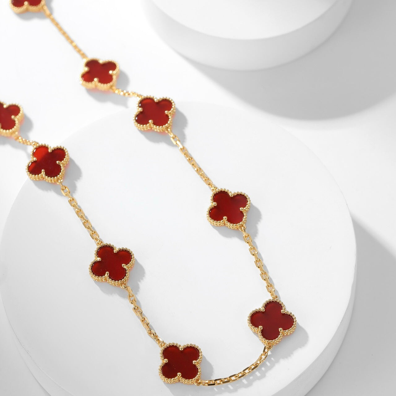 [BloomBling]CLOVER 10 MOTIFS CARNELIAN NECKLACE