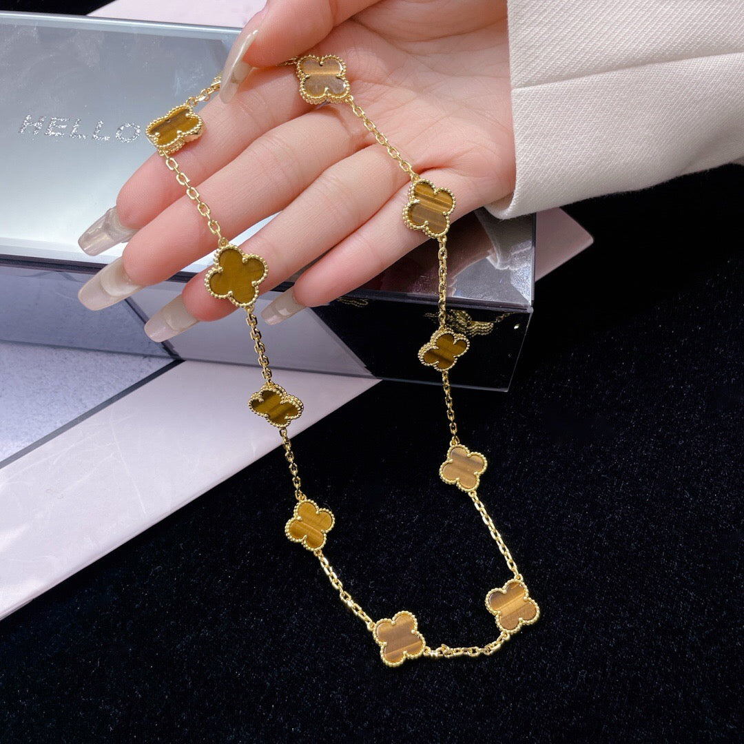 [BloomBling]CLOVER 10 MOTIFS TIGER EYE NECKLACE