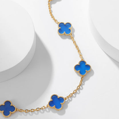 [BloomBling]CLOVER 10 MOTIFS BLUE AGATE NECKLACE
