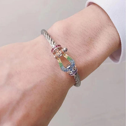[BloomBling]FORC LARGE HORSESHOE  COLORED DIAMOND BRACELET SILVER