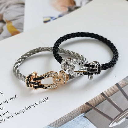 [BloomBling]FORCE LARGE HORSESHOE BLACK WHITE DIAMOND BRACELET SILVER
