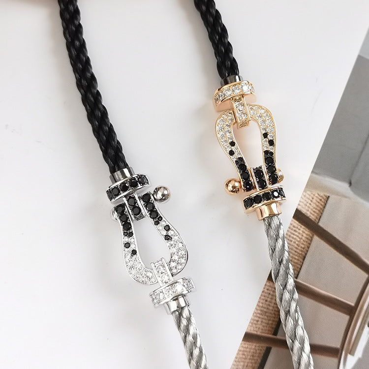 [BloomBling]FORCE LARGE HORSESHOE BLACK WHITE DIAMOND BRACELET ROSE GOLD