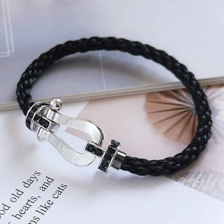 [BloomBling]FORCE LARGE HORSESHOE BLACK DIAMOND BRACELET SILVER
