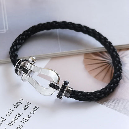 [BloomBling]FORCE LARGE HORSESHOE BLACK DIAMOND BRACELET SILVER