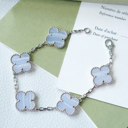 [BloomBling]CLOVER  5 MOTIF PURPLE CHALCEDONY BRACELET SILVER