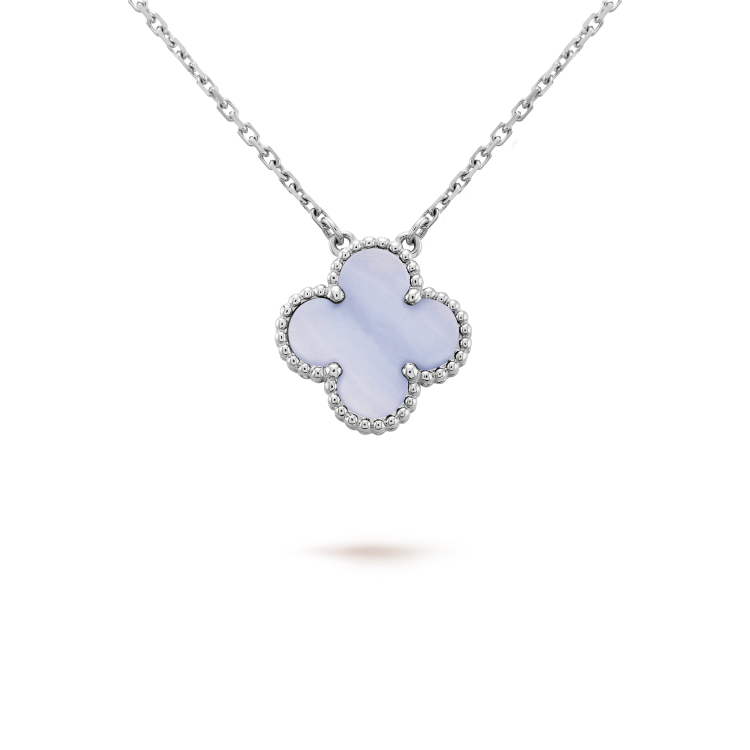 [BloomBling]CLOVER 15MM BLUE CHALCEDONY NECKLACE SILVER