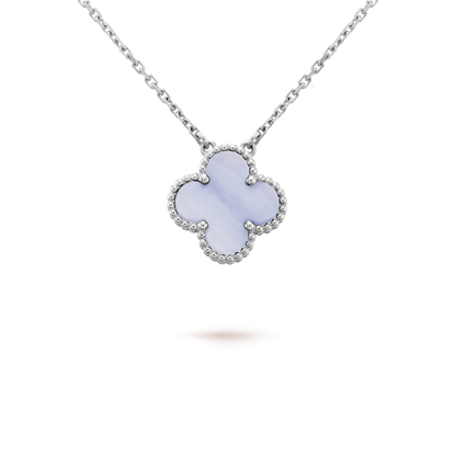 [BloomBling]CLOVER 15MM BLUE CHALCEDONY NECKLACE SILVER