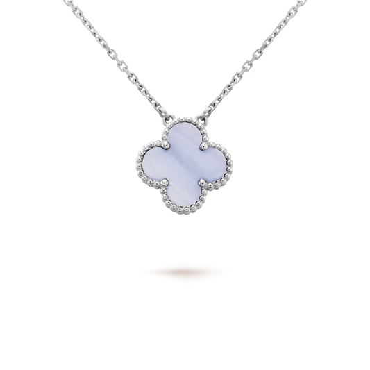 [BloomBling]CLOVER 15MM BLUE CHALCEDONY NECKLACE SILVER