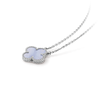 [BloomBling]CLOVER 15MM BLUE CHALCEDONY NECKLACE SILVER