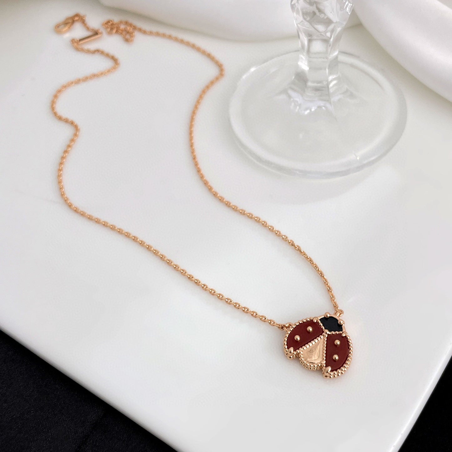 [BloomBling]LUCKY  CARNELIANS LADYBUG NECKLACE