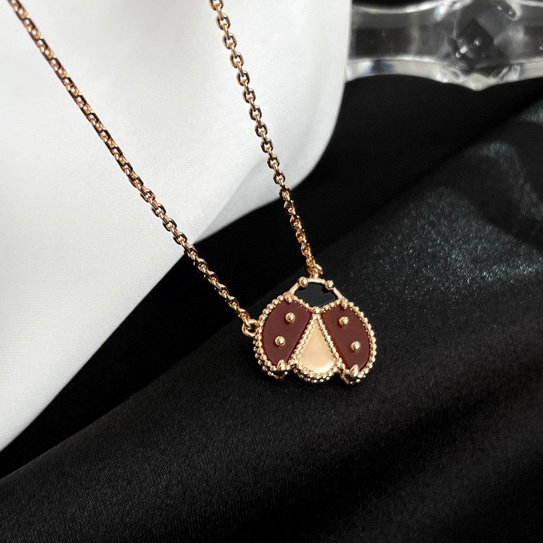[BloomBling]LUCKY  CARNELIANS LADYBUG NECKLACE