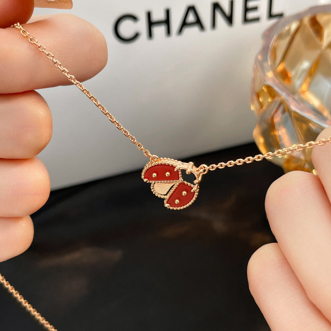 [BloomBling]LUCKY  CARNELIANS LADYBUG NECKLACE