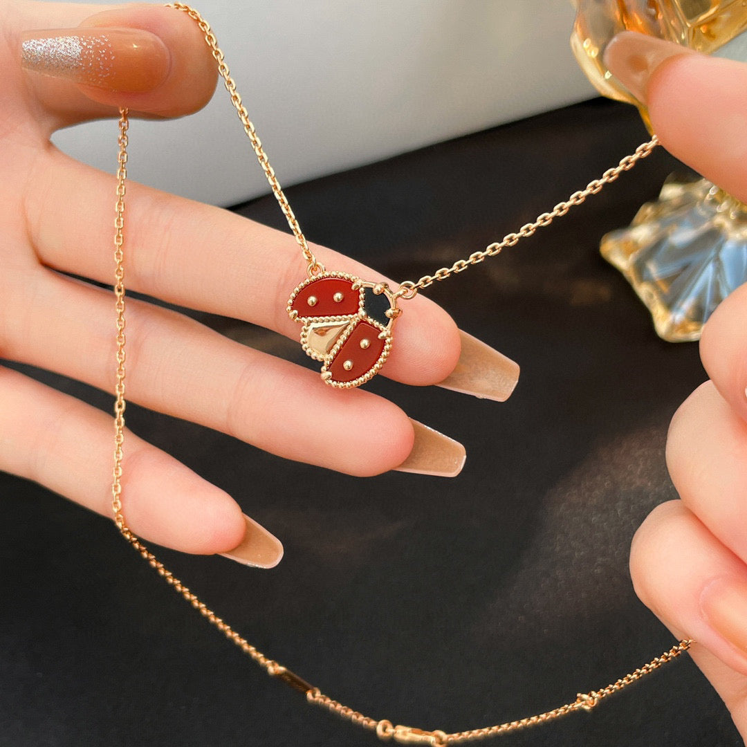 [BloomBling]LUCKY  CARNELIANS LADYBUG NECKLACE