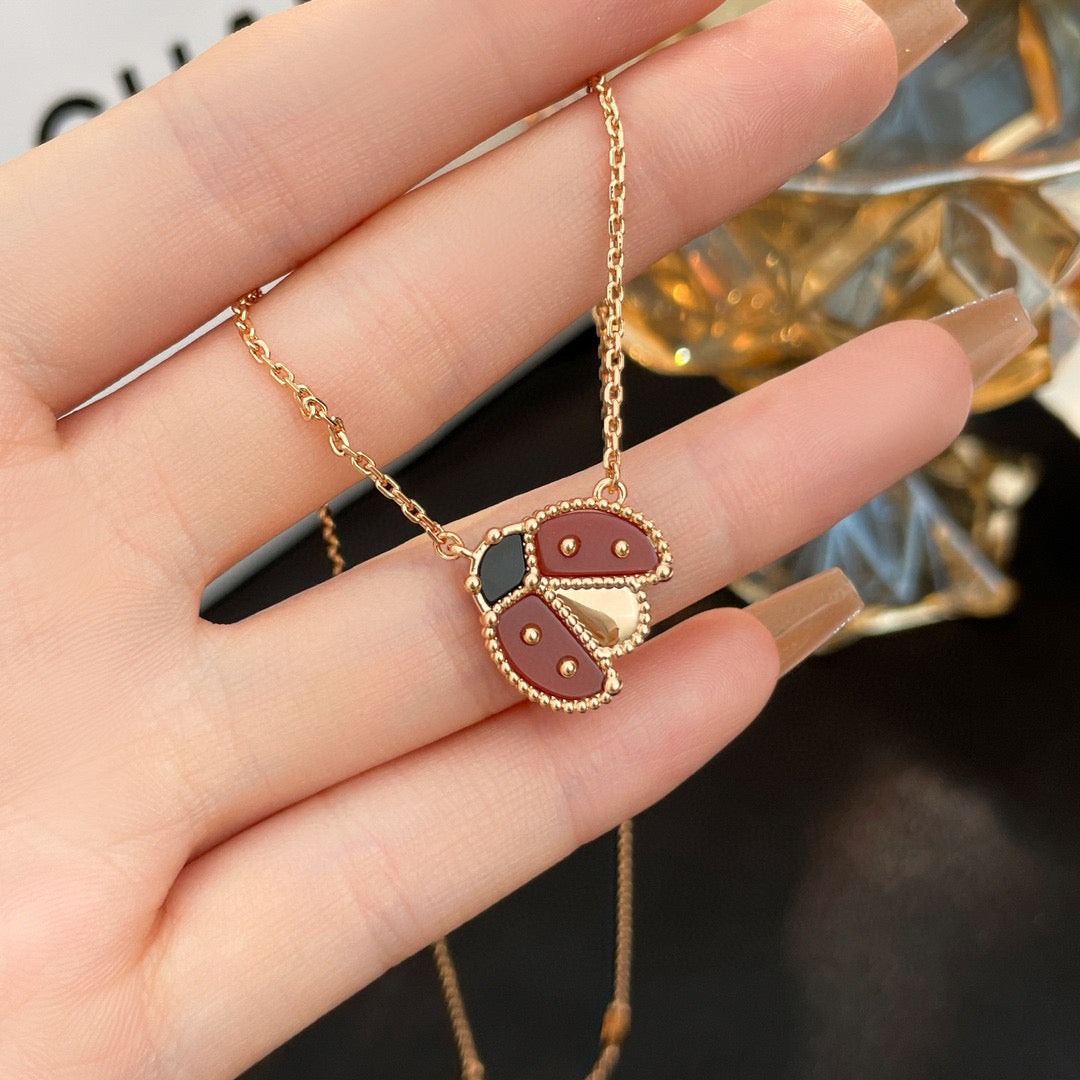 [BloomBling]LUCKY  CARNELIANS LADYBUG NECKLACE