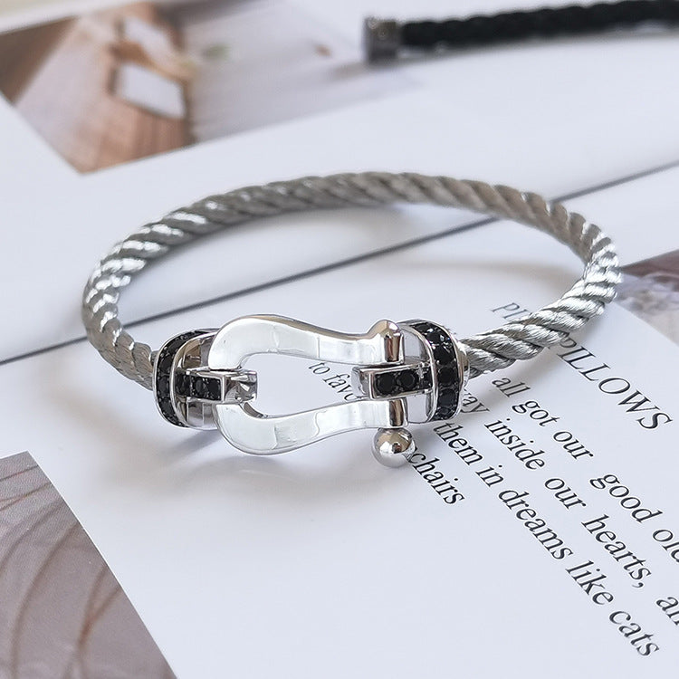 [BloomBling]FORCE LARGE HORSESHOE BLACK DIAMOND BRACELET SILVER