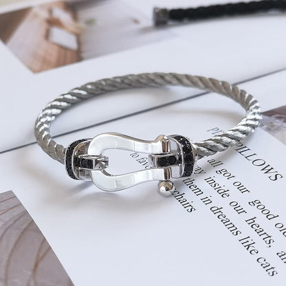 [BloomBling]FORCE LARGE HORSESHOE BLACK DIAMOND BRACELET SILVER