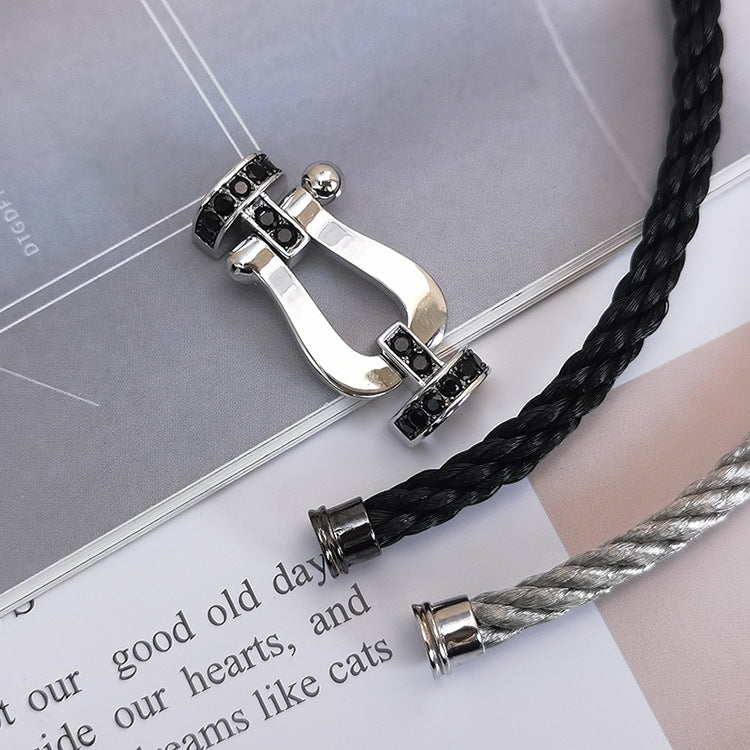 [BloomBling]FORCE LARGE HORSESHOE BLACK DIAMOND BRACELET SILVER