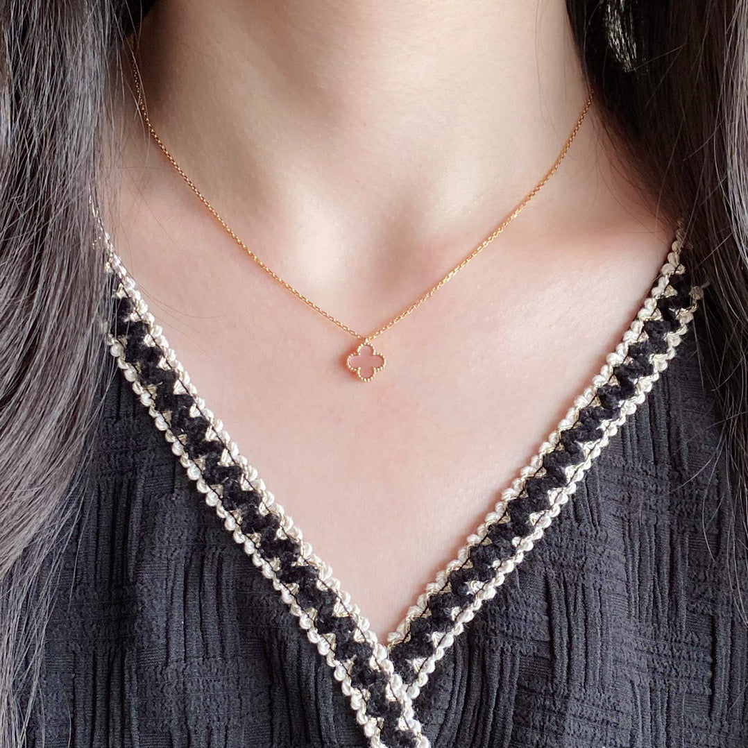 [BloomBling]CLOVER 15MM PINK MOTHER-OF-PEARL SINGLE FLOWER NECKLACE