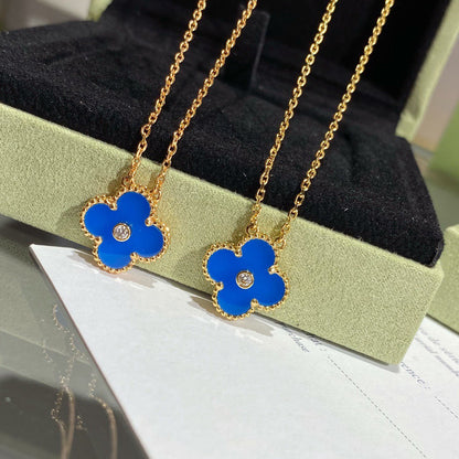 [BloomBling]CLOVER 15MM DIAMOND AND BLUE AGATE NECKLACE