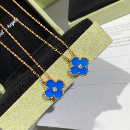 [BloomBling]CLOVER 15MM DIAMOND AND BLUE AGATE NECKLACE
