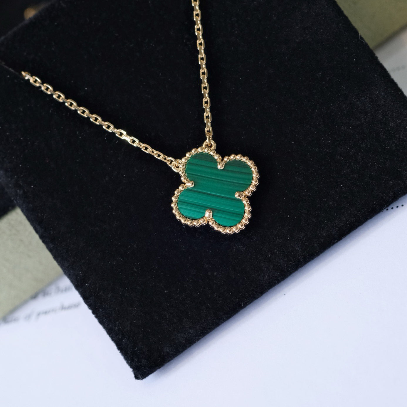 [BloomBling]CLOVER 15MM MALACHITE SINGLE FLOWER  NECKLACE