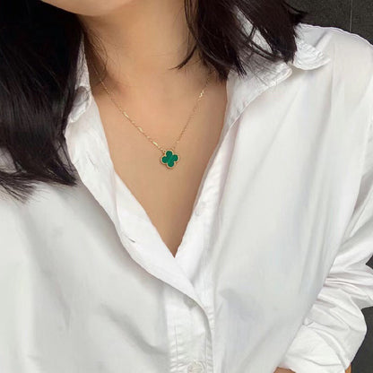 [BloomBling]CLOVER 15MM MALACHITE SINGLE FLOWER  NECKLACE