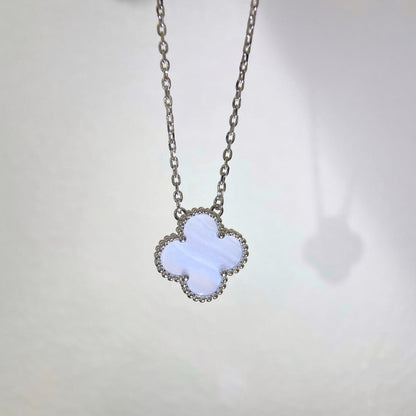[BloomBling]CLOVER 15MM BLUE CHALCEDONY NECKLACE SILVER