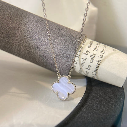 [BloomBling]CLOVER 15MM BLUE CHALCEDONY NECKLACE SILVER