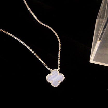 [BloomBling]CLOVER 15MM BLUE CHALCEDONY NECKLACE SILVER