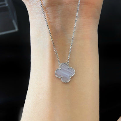 [BloomBling]CLOVER 15MM BLUE CHALCEDONY NECKLACE SILVER