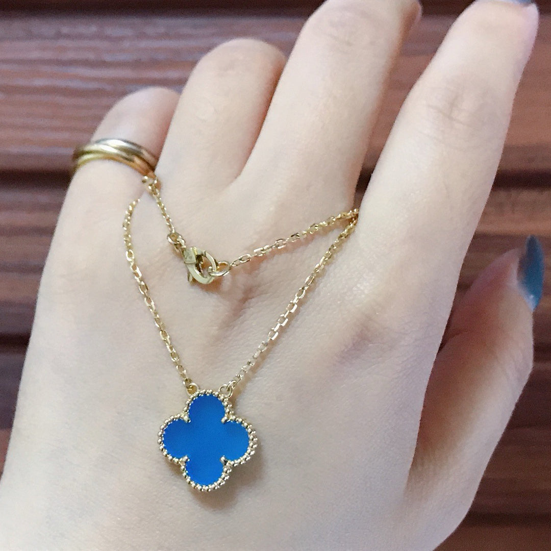 [BloomBling]CLOVER 15MM BLUE AGATE NECKLACE
