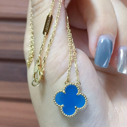 [BloomBling]CLOVER 15MM BLUE AGATE NECKLACE