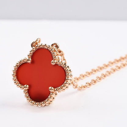 [BloomBling]CLOVER 15MM CARNELIAN SINGLE FLOWER NECKLACE