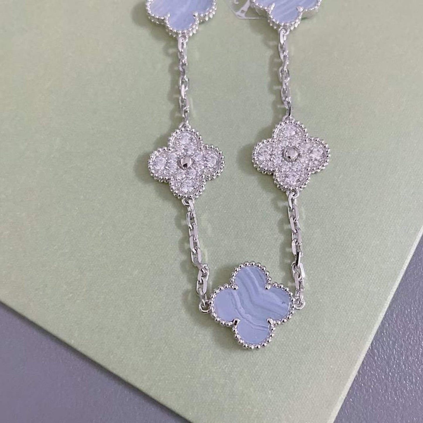 [BloomBling]CLOVER  5 MOTIF DIAMOND PURPLE CHALCEDONY BRACELET SILVER