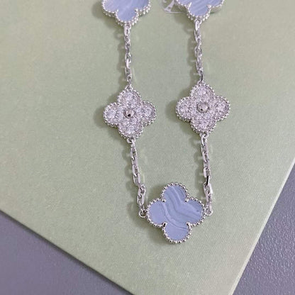 [BloomBling]CLOVER  5 MOTIF DIAMOND PURPLE CHALCEDONY BRACELET SILVER