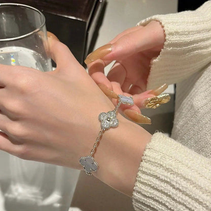 [BloomBling]CLOVER  5 MOTIF DIAMOND PURPLE CHALCEDONY BRACELET SILVER