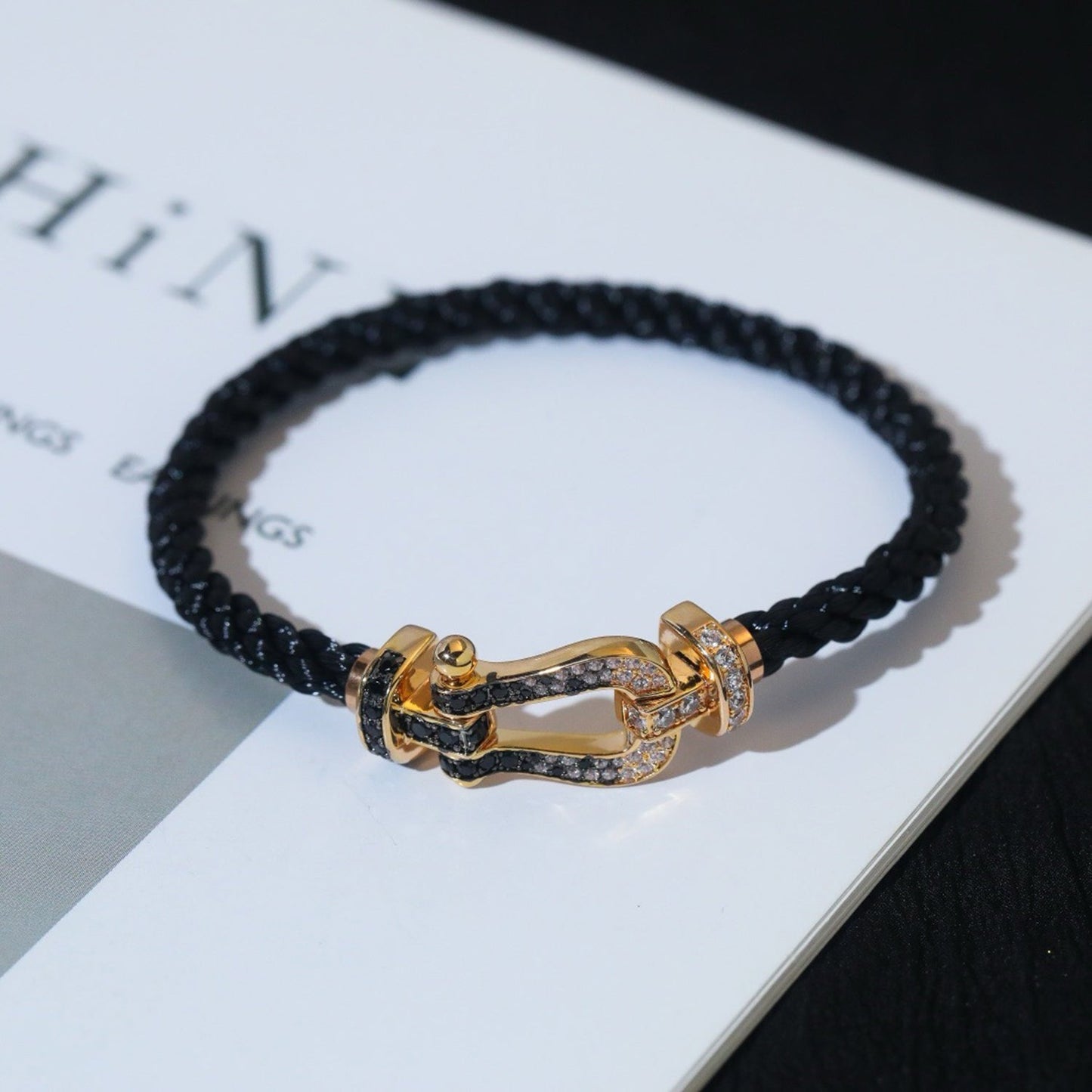 [BloomBling]FORCE LARGE HORSESHOE BLACK WHITE DIAMOND BRACELET ROSE GOLD