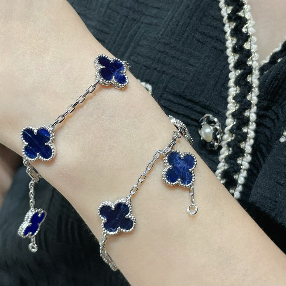 [BloomBling]CLOVER 5 MOTIF PIETERSITE SILVER BRACELET