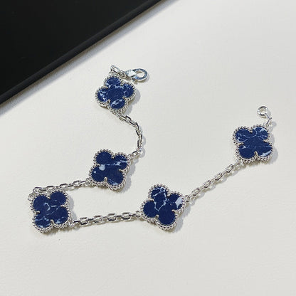 [BloomBling]CLOVER 5 MOTIF PIETERSITE SILVER BRACELET