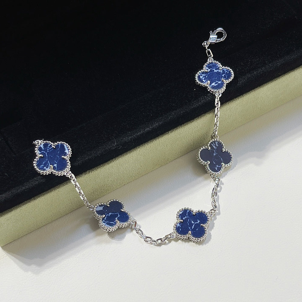 [BloomBling]CLOVER 5 MOTIF PIETERSITE SILVER BRACELET